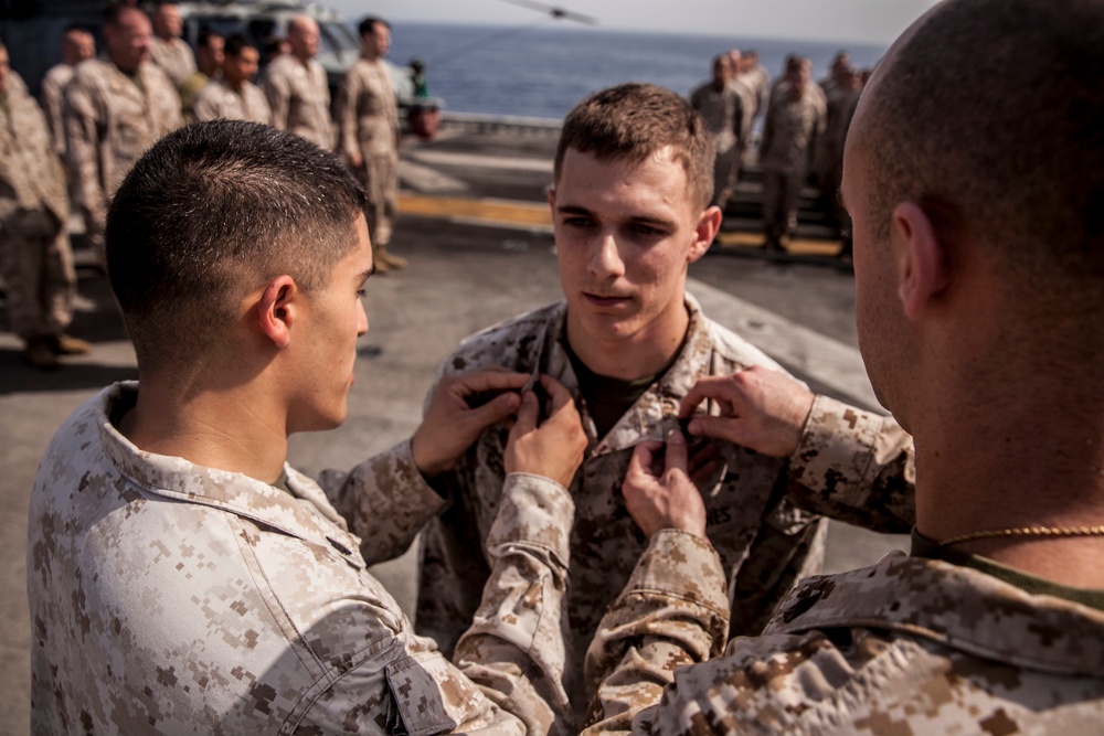 USS Essex: U.S. Marines celebrate July promotions