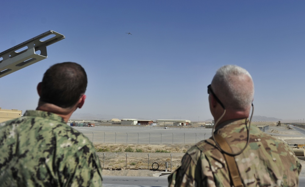 Vice Commander, US Naval Forces Central Command, visits ScanEagle Guardian Eight Site at Kandahar Airfield June 25, 2015
