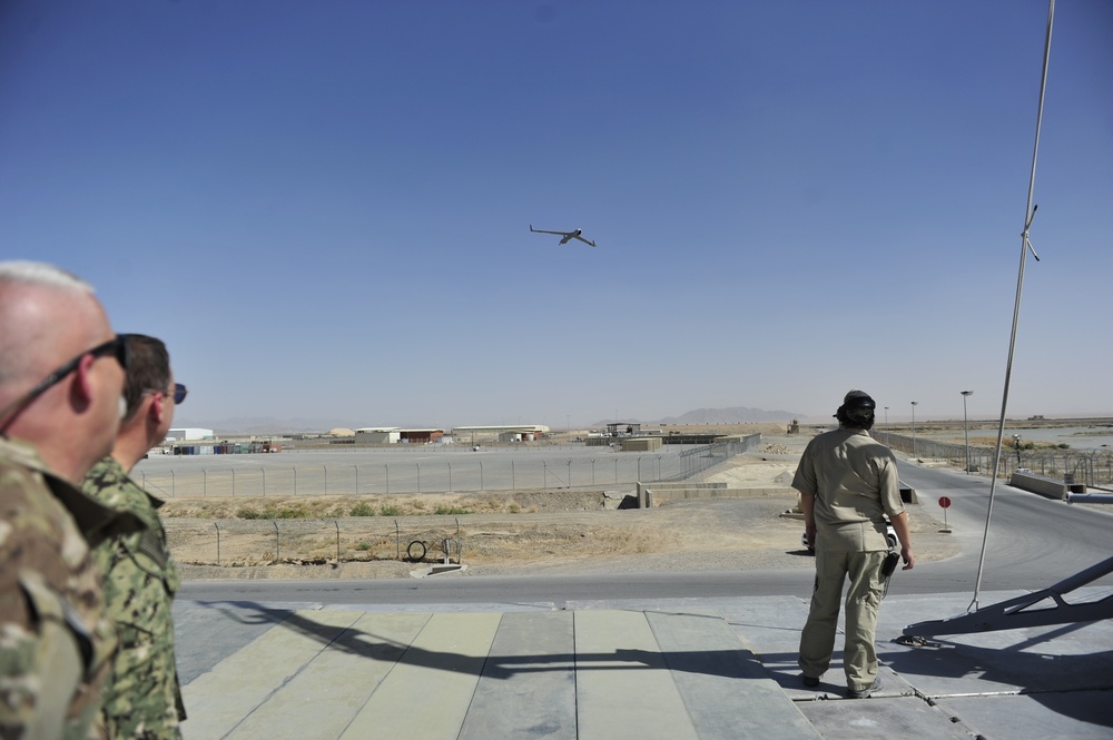 ScanEagle approaches for recovery at ScanEagle Guardian Eight Site at Kandahar Airfield June 25, 2015