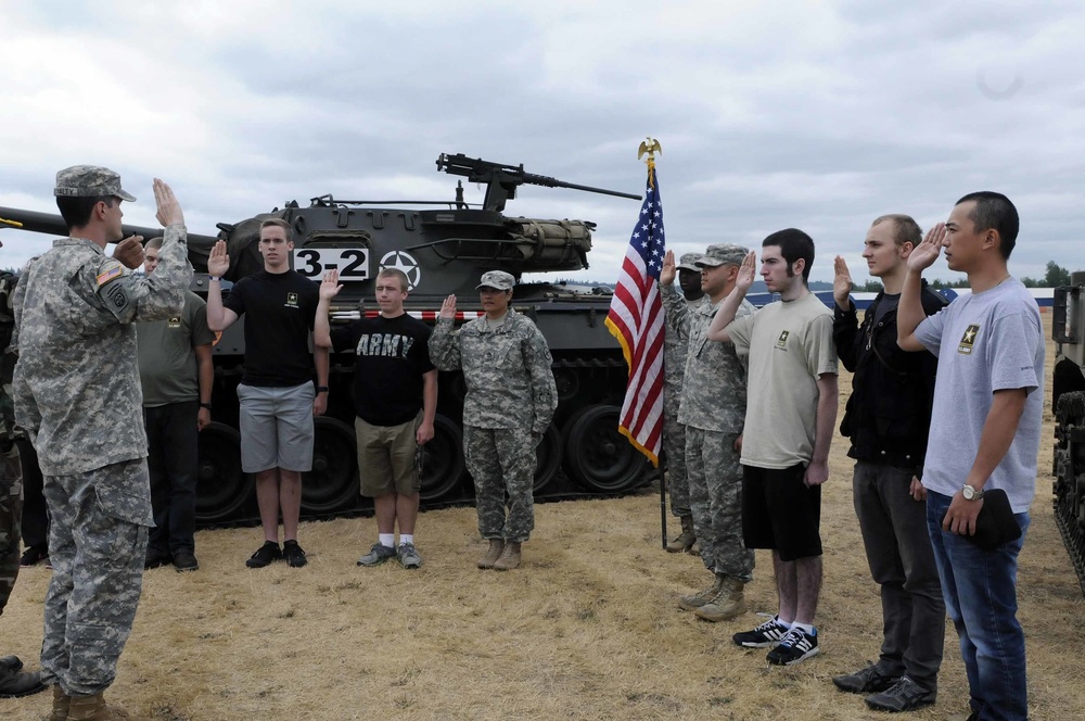 The 364th ESC conducts oath of enlistment ceremony with WWII tank demonstration