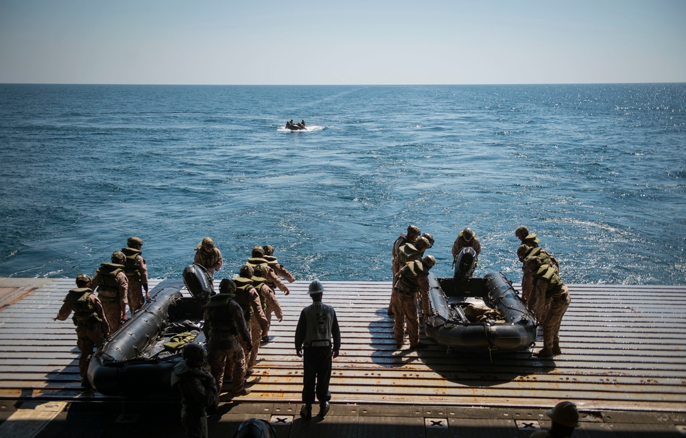 Combat Rubber Raiding Craft (CRRC) operations from USS Green Bay