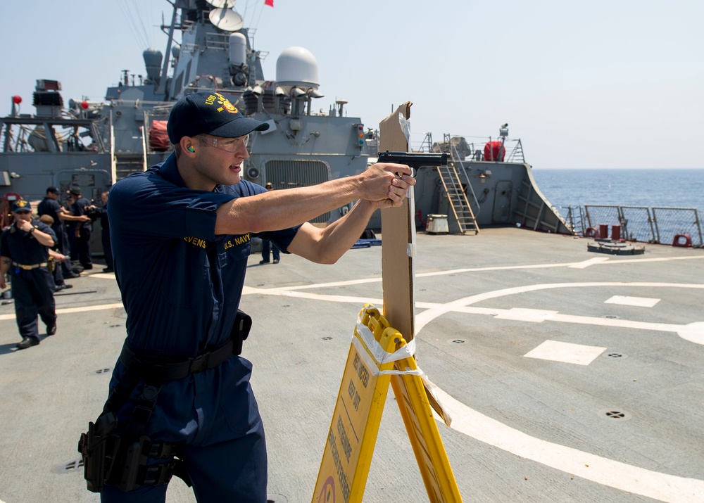 Gun shoot aboard USS Ross