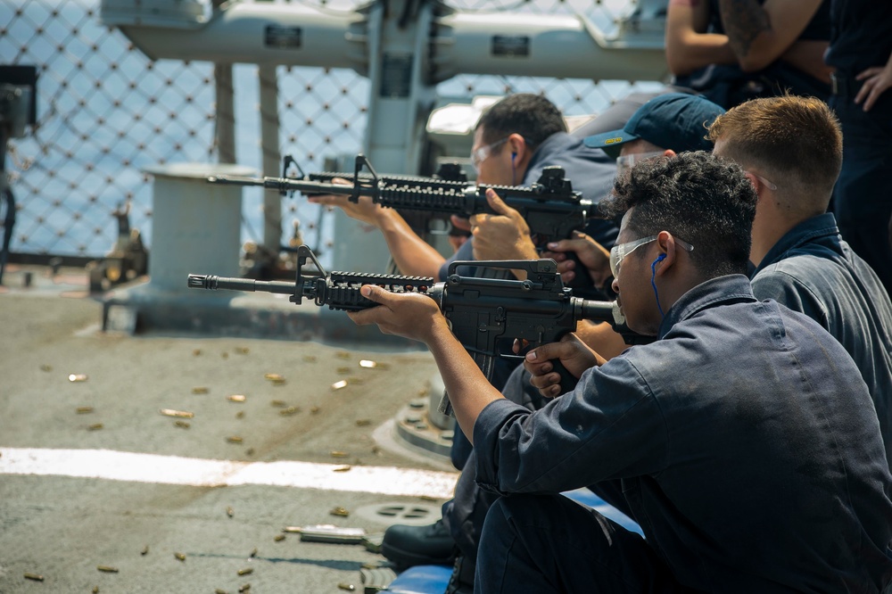 Gun shoot aboard USS Ross
