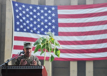 US Army Maj. Gen. Todd T. Semonite thanks troops on US Independence Day at Resolute Support Headquarters