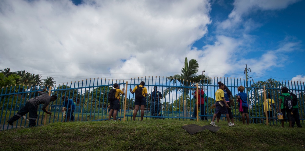 Sailors from the USNS Mercy visit Kopopo Primary School during Pacific Partnership