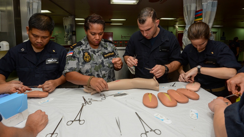 Mercy crew conducts suture training during Pacific Partnership 2015
