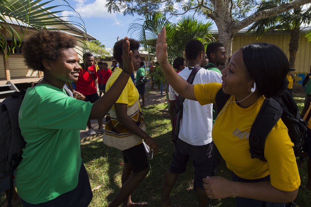 Sailors from the USNS Mercy visit Kopopo Primary School during Pacific Partnership