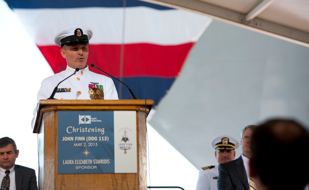 Future USS John Finn christening ceremony