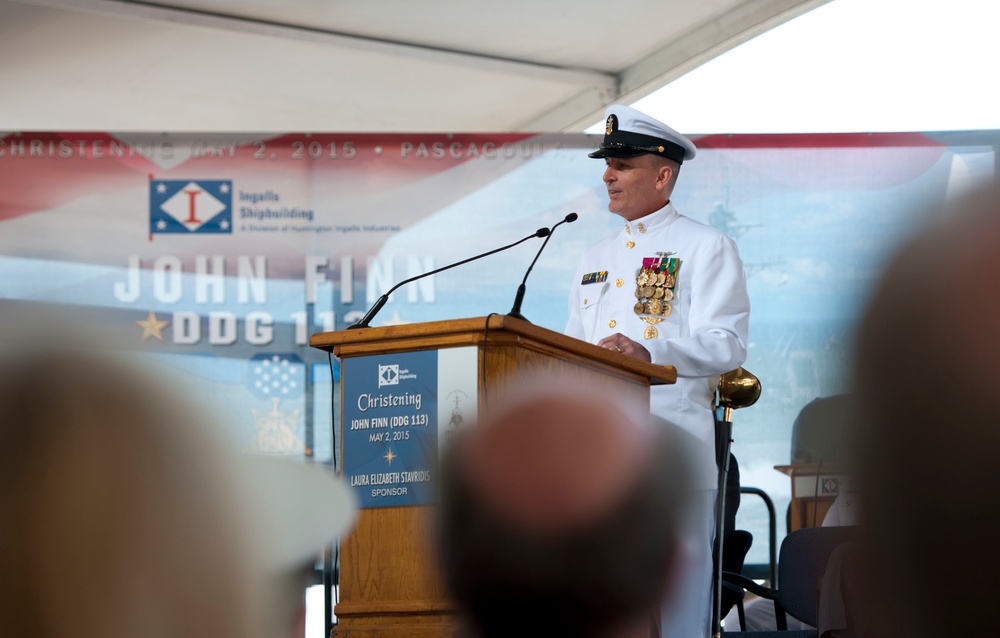 Future USS John Finn christening ceremony