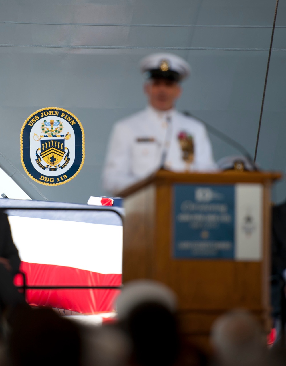 Future USS John Finn christening ceremony