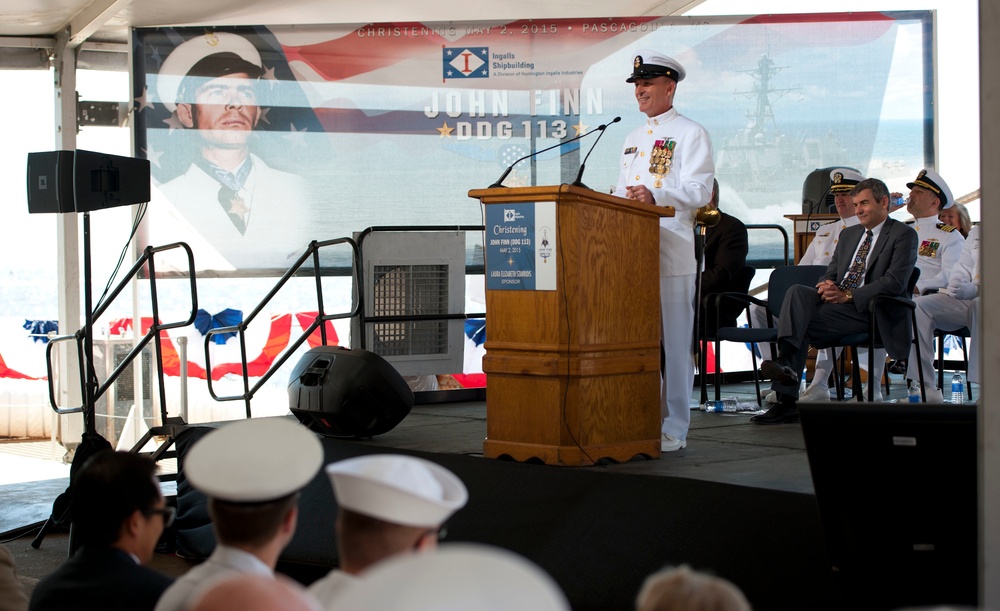 Future USS John Finn christening ceremony