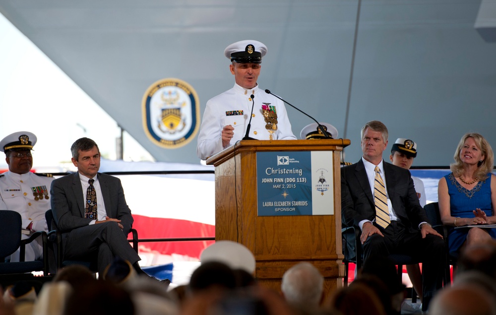 Future USS John Finn christening ceremony