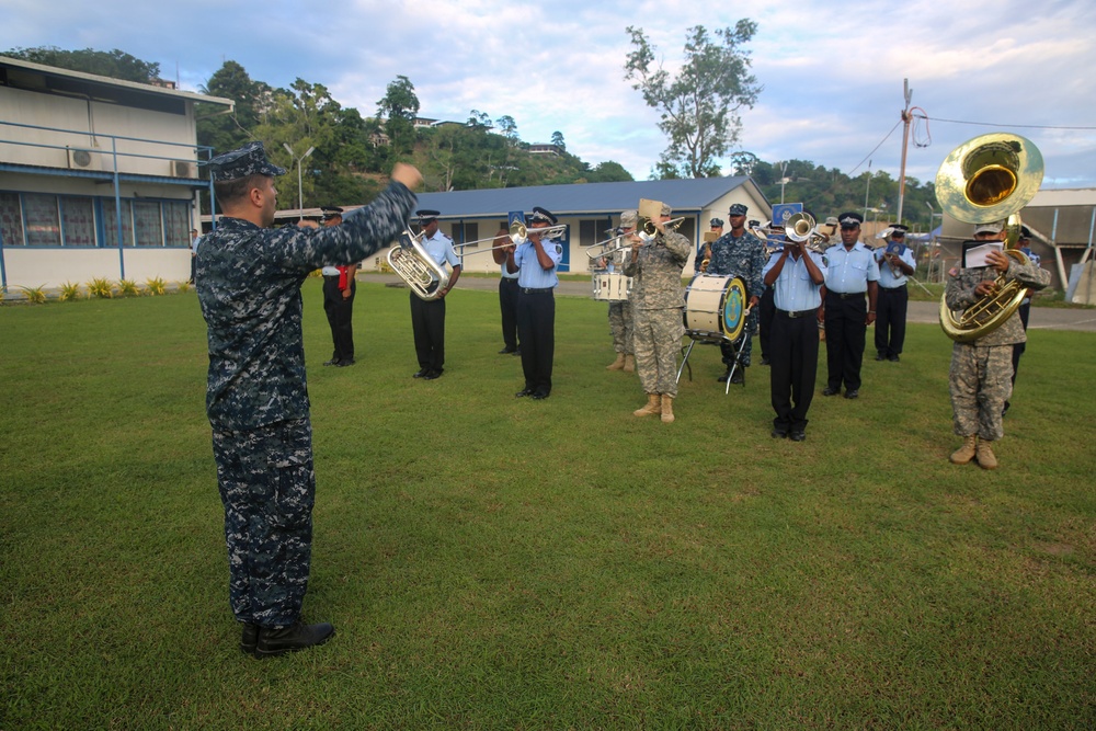 Army/Navy band perfroms alongside Royal Solomon Police Band