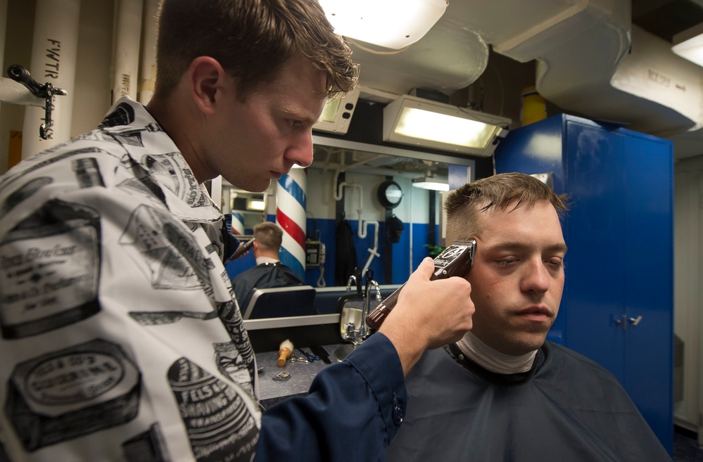 Barbershop aboard USS Ross