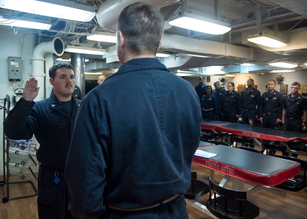 Re-enlistment ceremony aboard USS Porter
