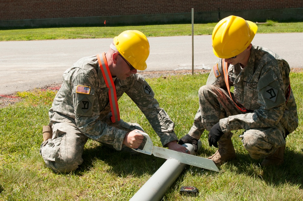 Engineers cut PVC pipe