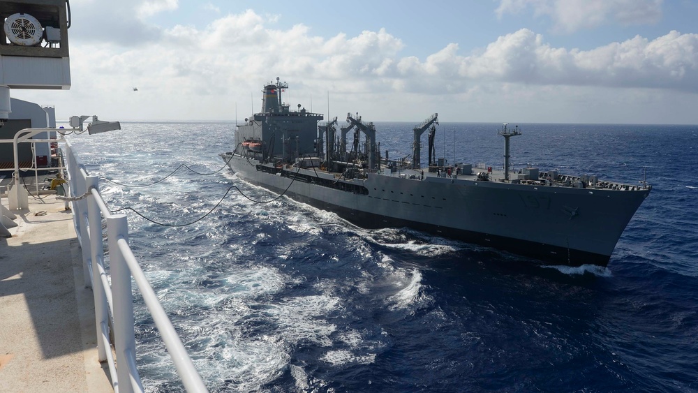 USNS Mercy and USNS Pecos replenish at sea during Pacific Partnership 2015