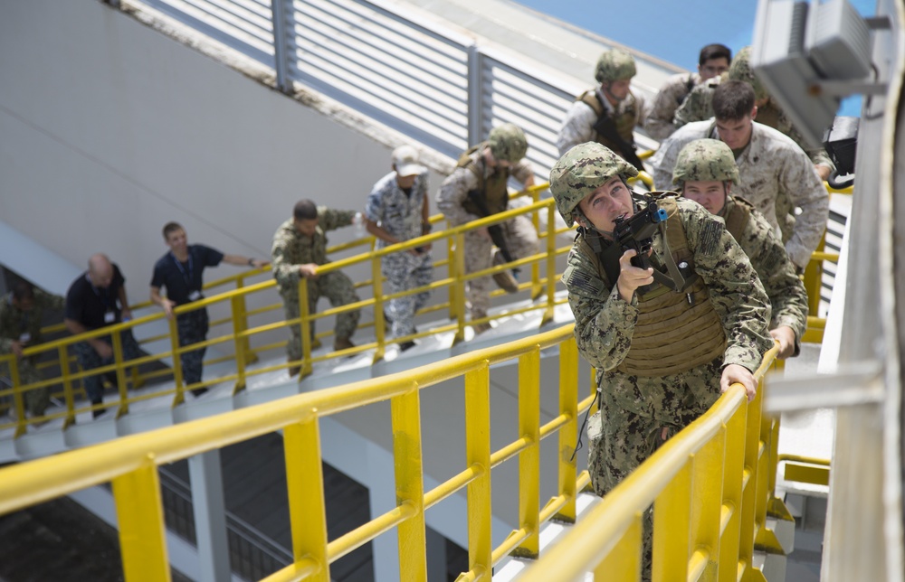 U.S. Marines, Sailors practice boarding ships in Singapore