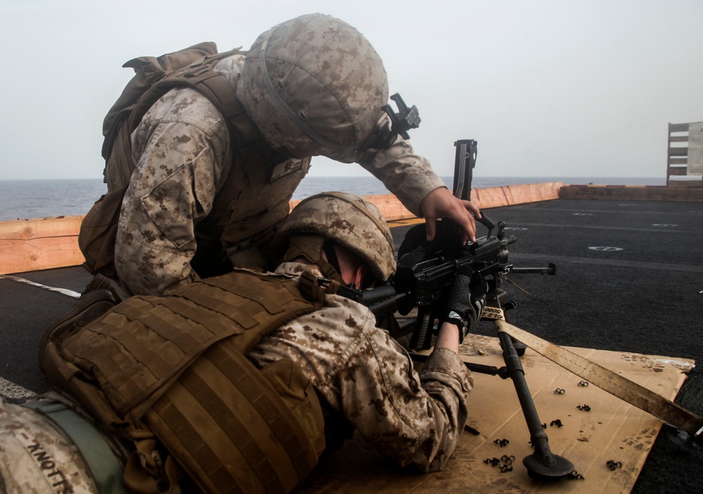 U.S. Marines fire off machine guns