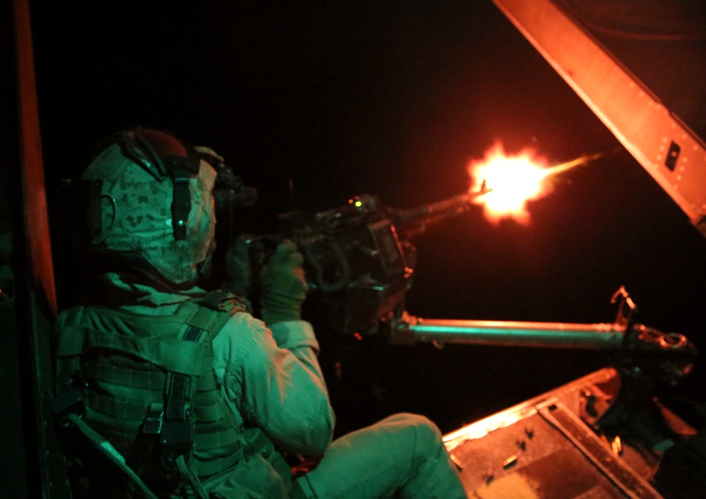 U.S. Marines with Marine Medium Tiltrotor Squadron 165 hone aerial machine gun skills