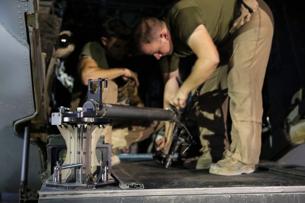 U.S. Marines with Marine Medium Tiltrotor Squadron 165 hone aerial machine gun skills