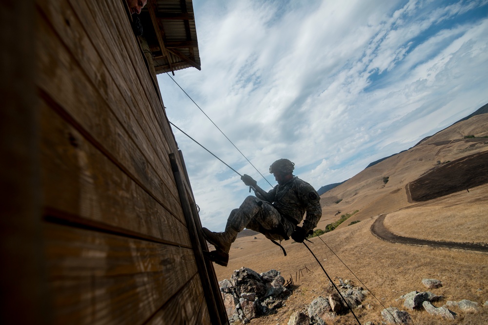 Rappelling in the rain