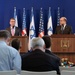 Secretary of defense and Israel's minister of defense answer questions during a joint press conference