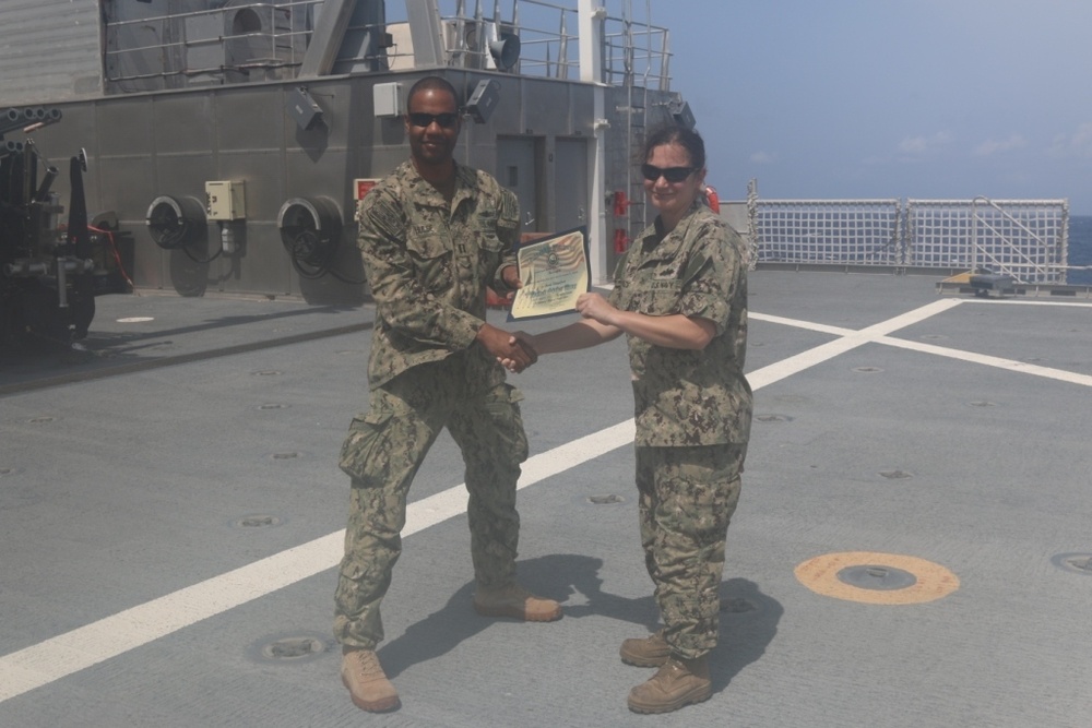 Southern Partnership Station 2015 re-enlistment aboard the USNS Spearhead