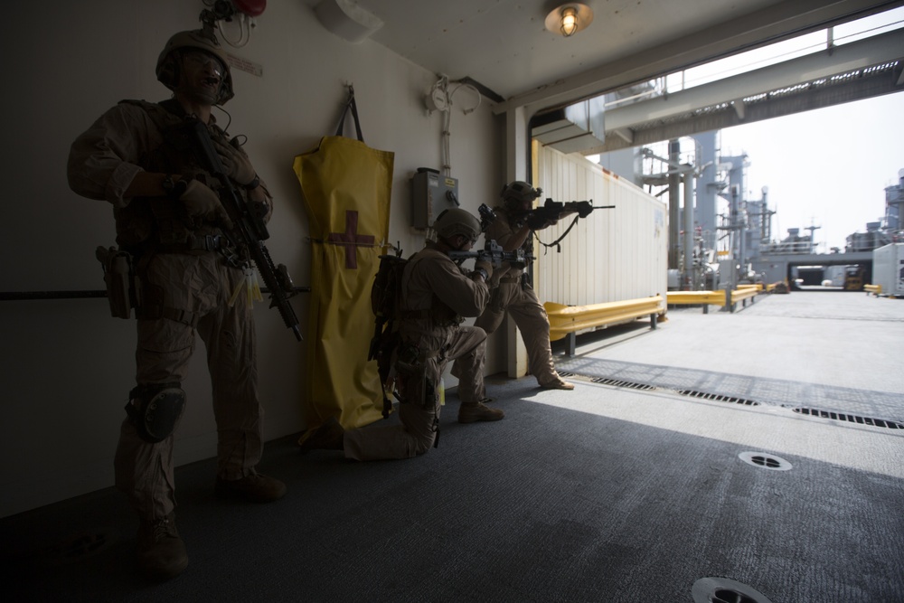 Force Recon Marines practice taking over ships at sea