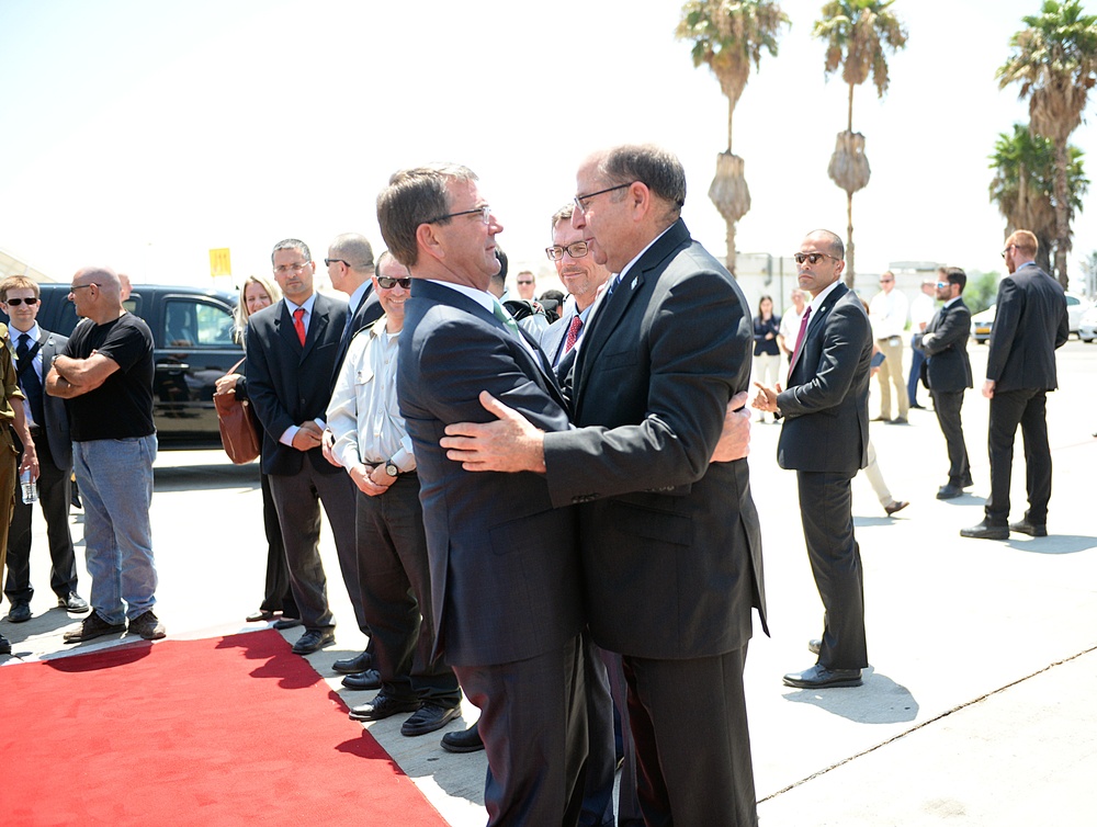 Secretary of defense and Israel's MOD share an embrace