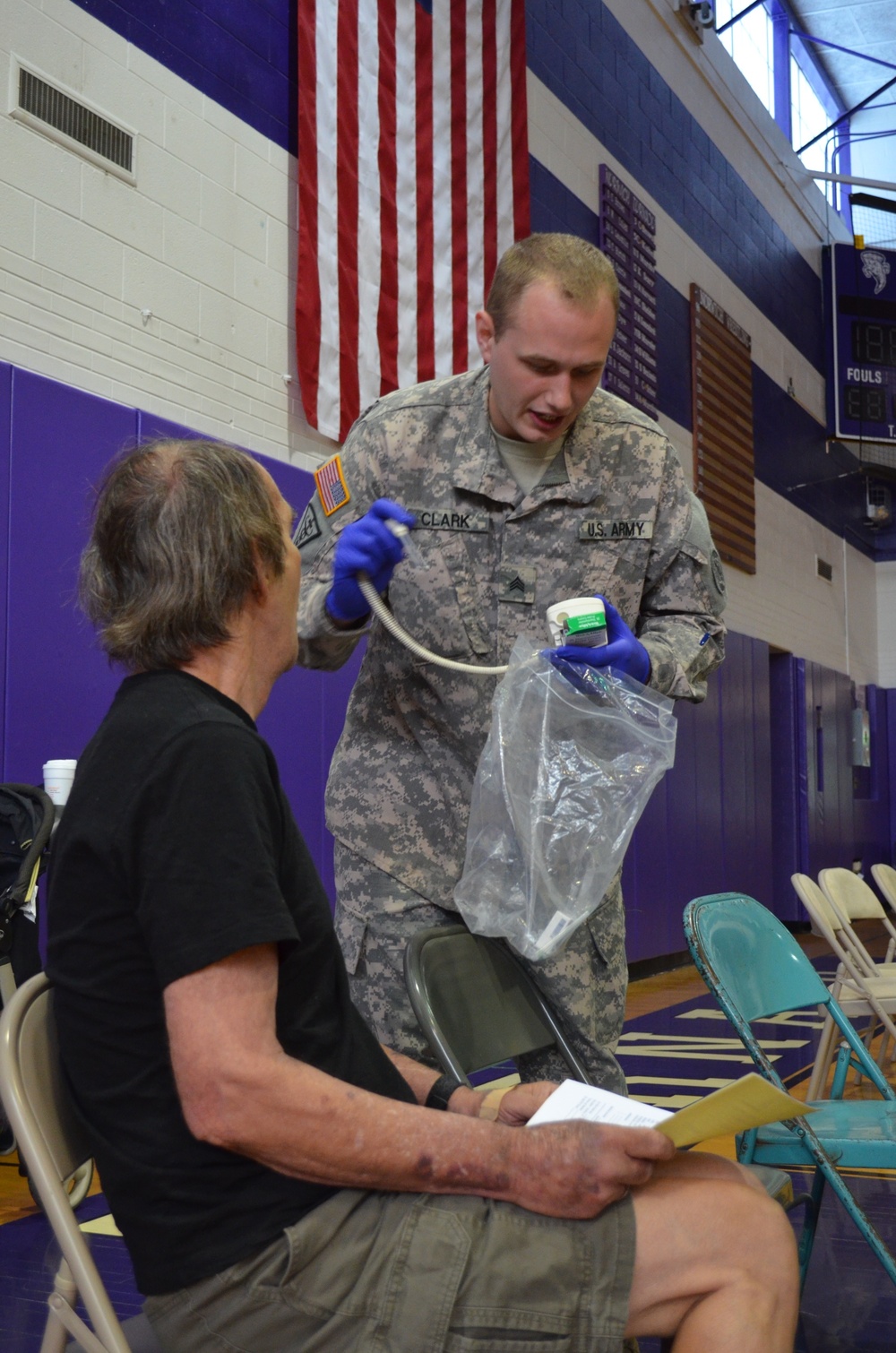 Service member takes vital signs during IRT in Norwich, NY