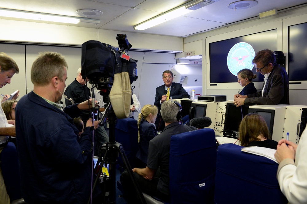 Secretary of defense speaks with press