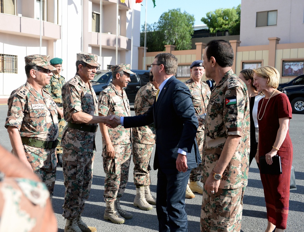 Secretary of defense greeted by Jordanian military leadership