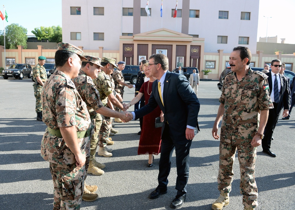 Secretary of defense greeted by Jordanian military leadership