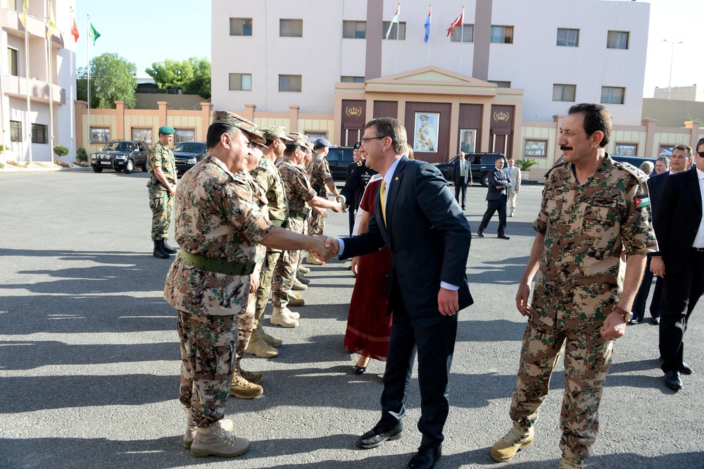 Secretary of defense greeted by Jordanian military leadership