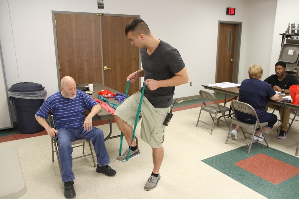 Service member demonstrates physical therapy at IRT in Norwich, NY