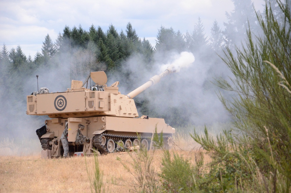 Washington Guard field artillery pops smoke for Rangers