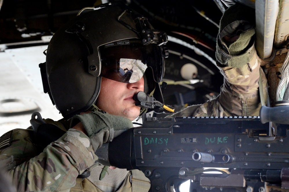 Secretary of defense travels in CH-47