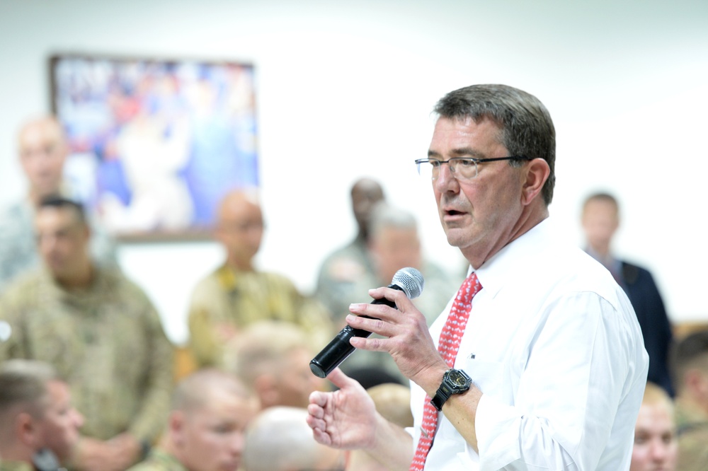 Secretary of defense speaks to multinational troops