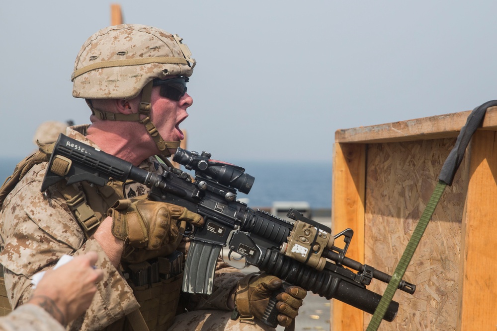 U.S. Marines combat marksmanship at sea