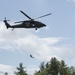 Soldiers rappels from Black Hawk