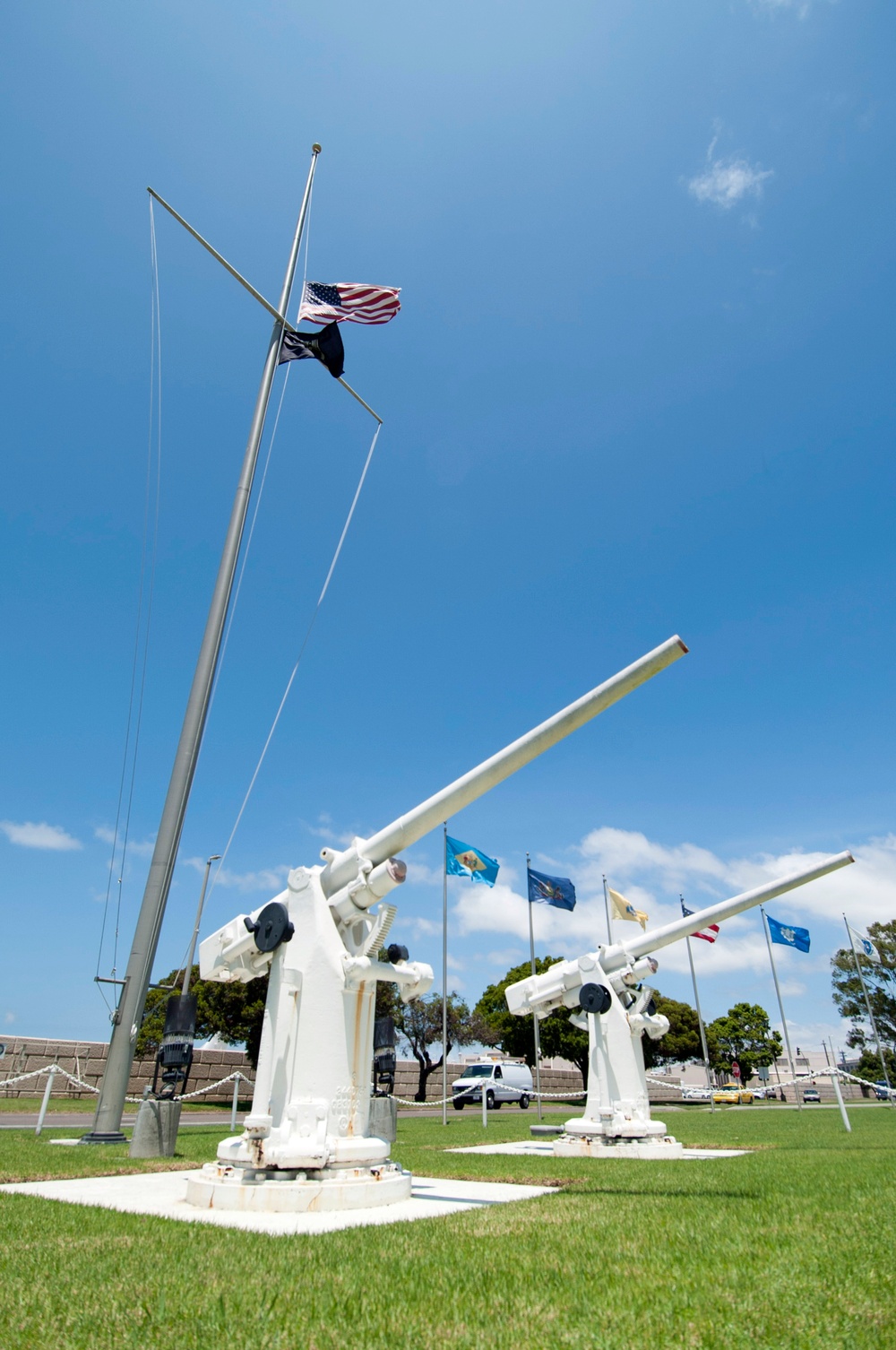 American flag flies at half-mast