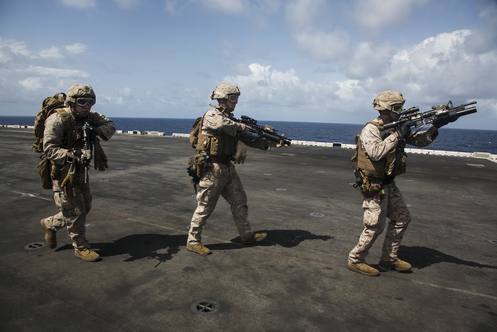 U.S. Marines practice ship boarding at sea