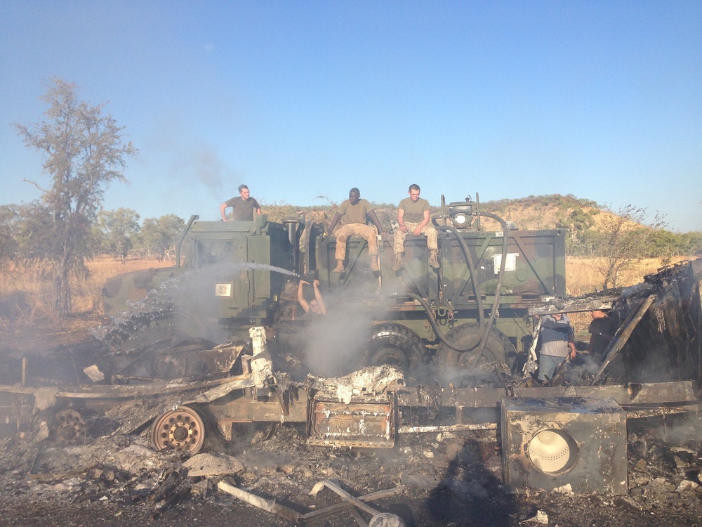 Marines, sailor douse camper fire on road from Talisman Sabre