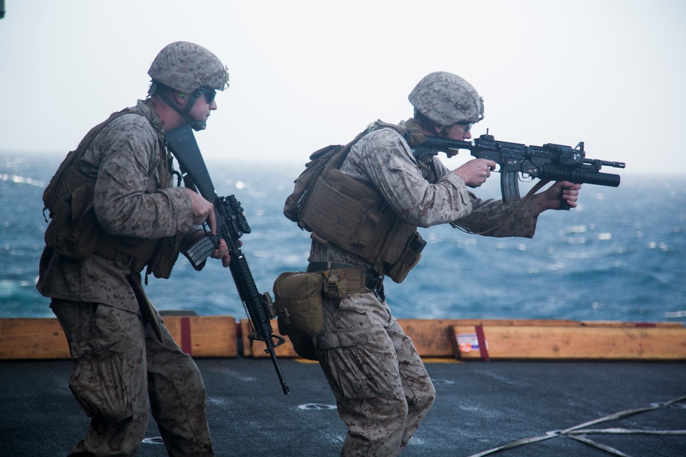 U.S. Marines practice in-house tactics on ship