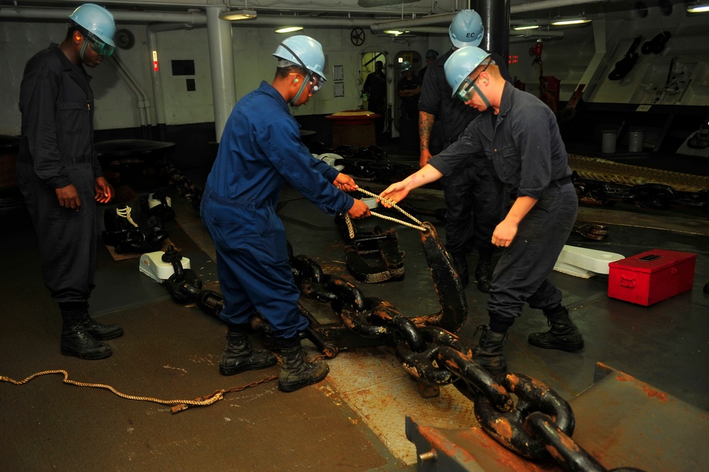 Anchor drop test aboard USS Blue Ridge