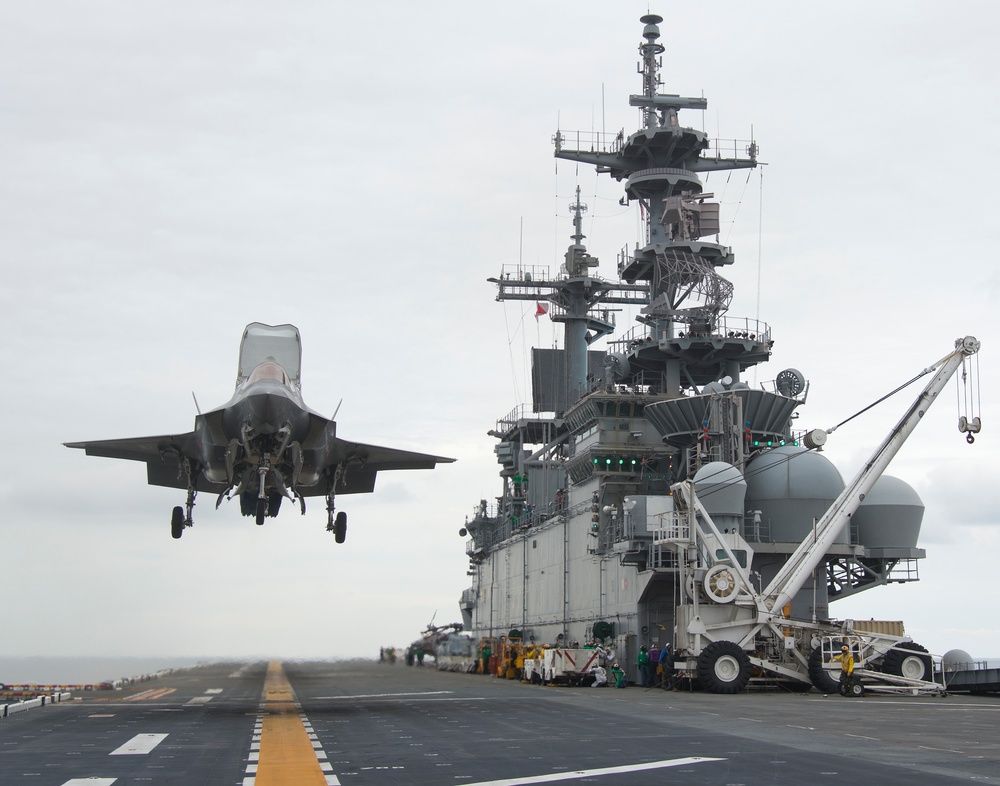 F-35B Lightning II completes a Vertical Landing during DT-II aboard USS Wasp (LHD 1) in August 2013
