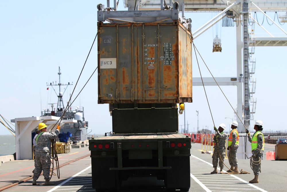 441st Transportation Company (Seaport Operations), safely handle a cargo container