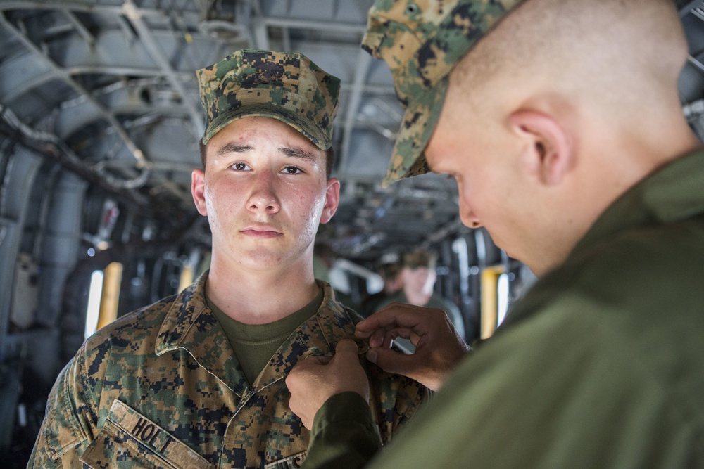 U.S. Marine Timothy Holt is promoted to the rank of Lance Corporal