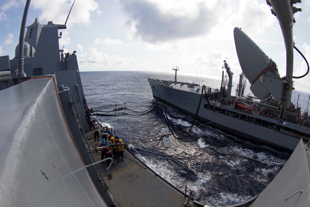 USS Arlington resupplies at sea